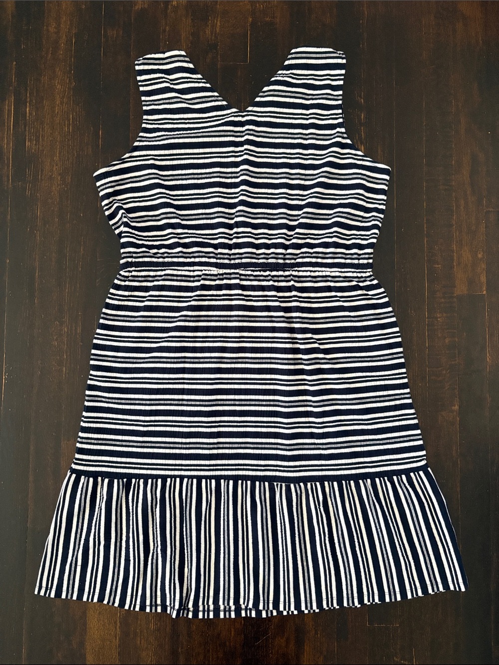 Style & Co Navy Blue White Striped Tie Waist Ruffle Hem Midi Dress Size XL NWT - Picture 4 of 6
